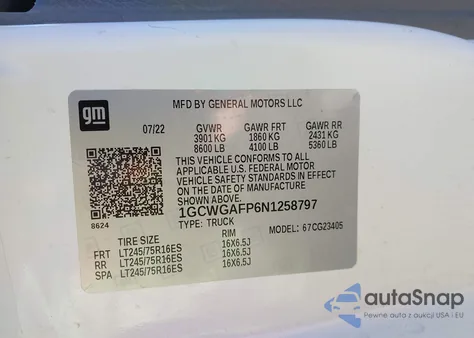 2022 Chevrolet Express Cargo Rwd 2500 Regular Wheelbase Wt from USA, damaged, VIN 1GCWGAFP6N1258797